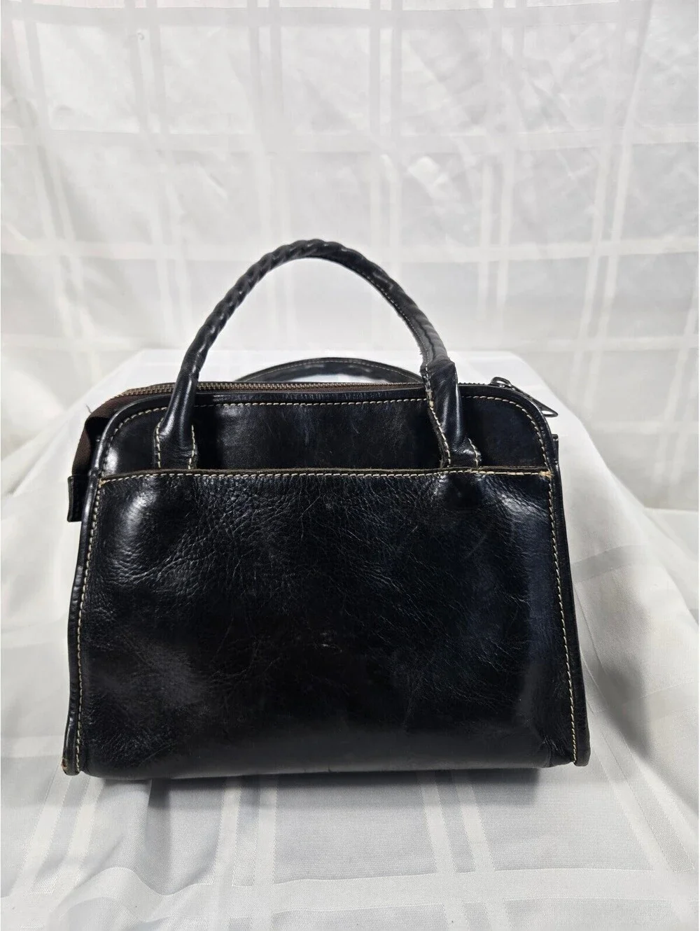 Patricia Nash Black Leather Paris Small Satchel Tooled Rose Floral Handbag
